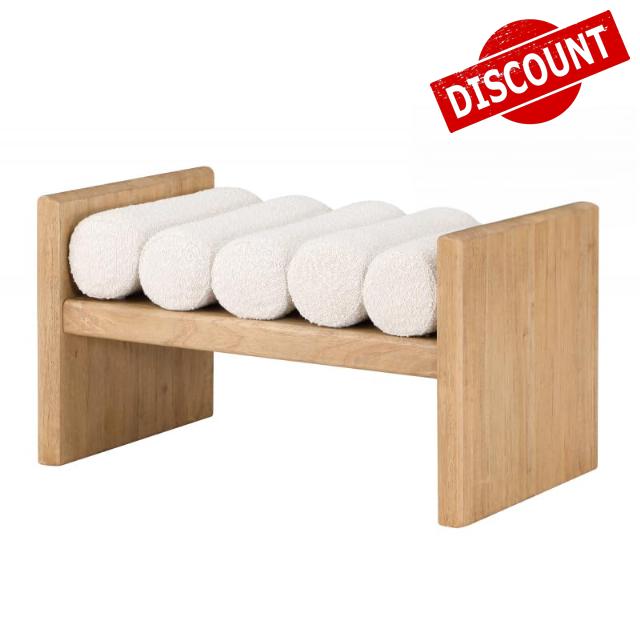 First of a kind Modern Bench with Solid Wood Finish & Cream Boucle seat