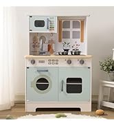ROBOTIME Wooden Kitchen Playset, Kids Play Kitchen with Ice Maker, BBQ and Dishwasher. Pretend To...