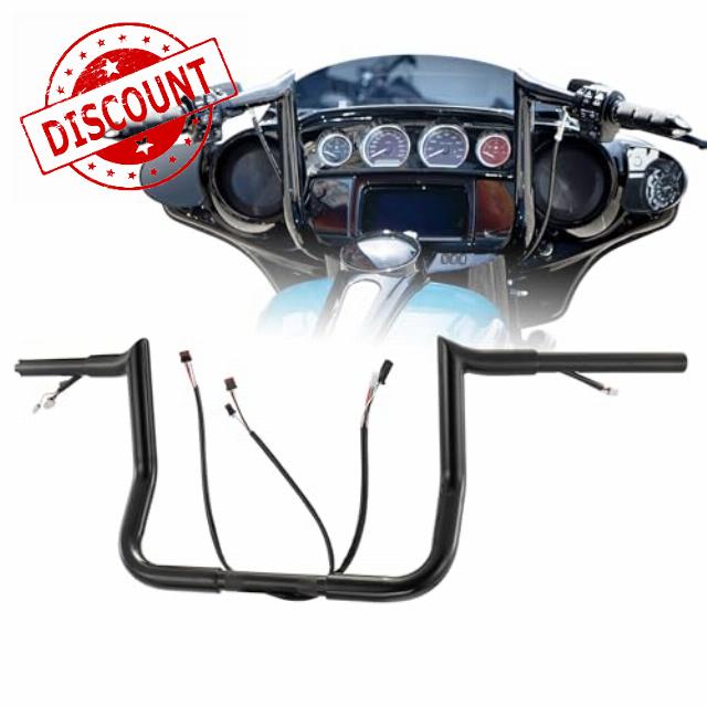 Pre-wired Ape Hangers Street Glide Handlebars with CAN-Bus/TBW/Heated Grips Wire 1.25" Fat Meathook Miter Cut for 2016-up Harley Street Glide/Electra Glide (Gloss Black