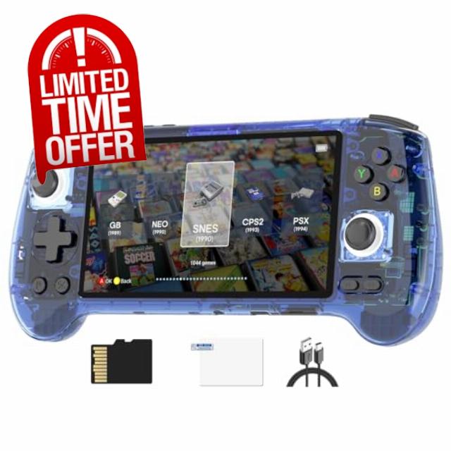 RG556 Handheld Game Console 5.48-inch 5.48-inch AMOLED Screen Android 13 OS Game Player 1080*1920 Resolution 8GB LPDDR4X 128G TF Card pre-Install 4423 Games 5500mAh Battery(Blue Transparent)