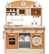 ROBUD Play Kitchen for Kids Toddlers, Wooden Play Kitchen with Realistic Accessories, Toy Kitchen...
