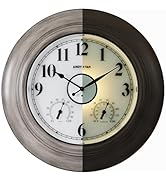 ANDY STAR 21 Inch Luminous Outdoor Wall Clock with Thermometer Combo, Waterproof Modern Metal Rou...