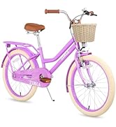 20 Inch Girls Bike with Basket, Kids' Bicycles for Kids Ages 8-12, Single Speed Girls Bikes with ...