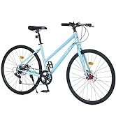 Womens Hybrid Bike, 7 Speed Road Bike Disc Brake, 700C Wheel Adult Bikes for Women and Men, City ...