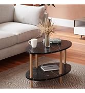 Oval Coffee Table for Living Room Centerpiece, Modern 2 Tier Cocktail Table with Open Shelf for S...