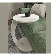 Furpinea C Shaped End Table for Couch Small Places, Space Saver Round Side Table for Sofa and Bed...