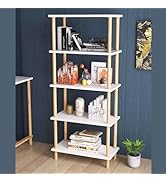 Furpinea Wooden Shelf 5-Tier Open Bookcase, Modern Freestanding Book Storage Rack, Multifunctiona...