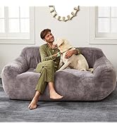 Homguava Bean Bag Chair Memory Foam Filled Bean Bag with Triangular Backrest for Adults (Linen, D...