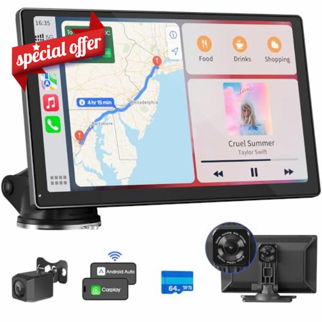 9'' Wireless Apple Carplay Screen & Android Auto with 4K Dash Cam