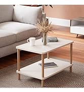 Rectangular Small Coffee Table for Living Room Centerpiece, Modern 2 Tier Cocktail Table with Sto...