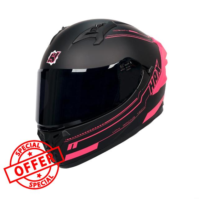HAX Obsidian Pro Full Face Dual Visor Adult Motorcycle Helmet for Motorbike Street Bike with Pinlock Ready DOT Approved Matte Pink S
