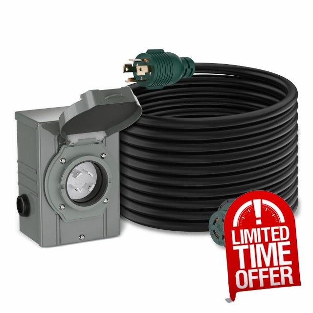 4 Prong 40 Feet 30 Amp Generator Cord and Inlet Box with Locking Connector