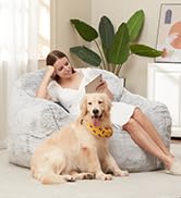Homguava Giant Bean Bag Chair Sofa High-Density Foam Filled Sofa Chair Large Lazy BeanBag Sofa wi...
