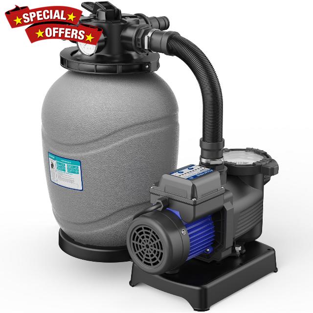 AQUASTRONG 12in Sand Filter Pump for Above Ground Pool with Timer