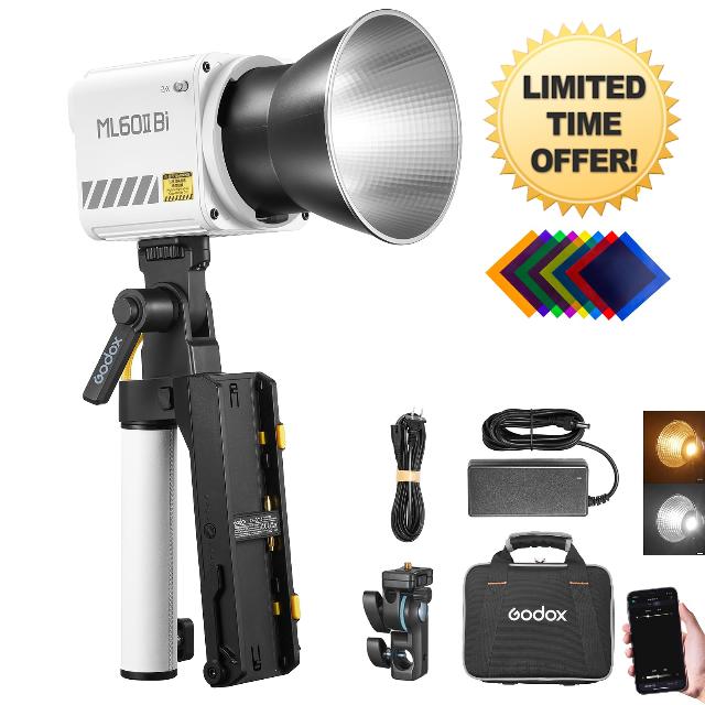 Godox ML60IIBi 70W Bi-Color COB LED Video Light with Battery Accessory Kit AK-B01 Bracket Handle