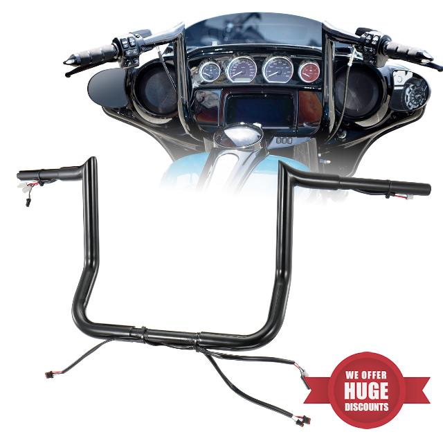 Pre-wired Ape Hangers Street Glide Handlebars with CAN-Bus/TBW/Heated Grips Wire 1.25" Fat Meathook Miter Cut for 2016-up Harley Street Glide/Electra Glide (Gloss Black