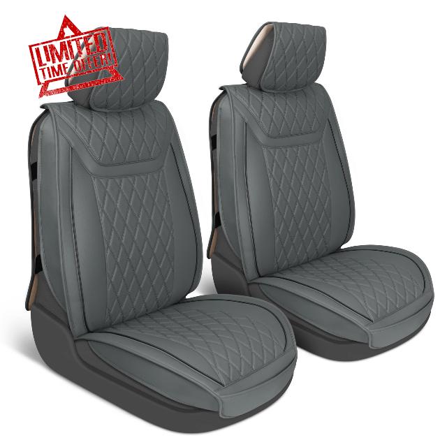 Car Seat Covers – Ranch Leatherette Faux Leather Charcoal Gray Seat Covers for Car – Diamond Stitched Cushioned Seat Protectors for Automotive Accessories