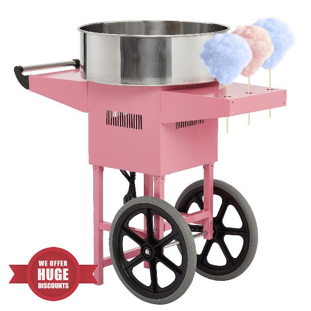 Electric Candy Cotton with Cart Maker Commercial Candy Cotton Machine for Kids with 20 Inch Stainless Steel Bowl Party Home Festival Pink