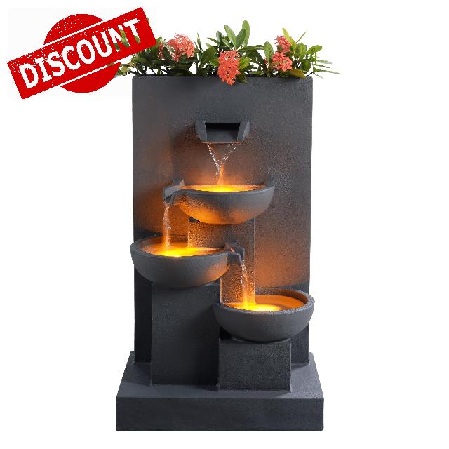 Teamson Home 29.13 in. 3-Tier Cascading Outdoor Water Fountain with Planter