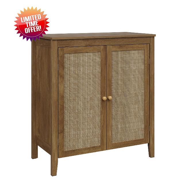 Buffet and Sideboards for Living Room Storage Cabinet with Rattan Doors Accent Cabinet Adjustable Interior Shelves Square