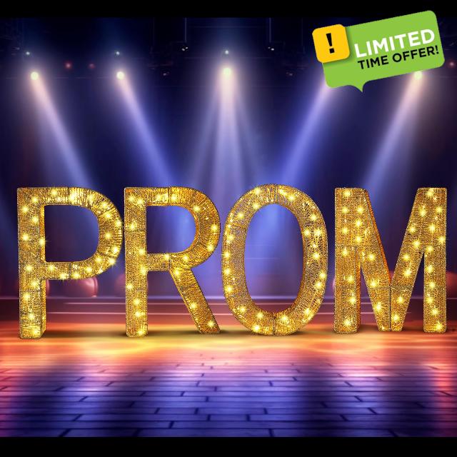 2024 Prom Outdoor Decoration 18.4 x 12.6 Inch Lighted Prom Gold Yard Sign Large Waterproof Prom Sign with Warm White Lights Suitable for Holiday Indoor Lawn Garden Prom Graduation (Prom)