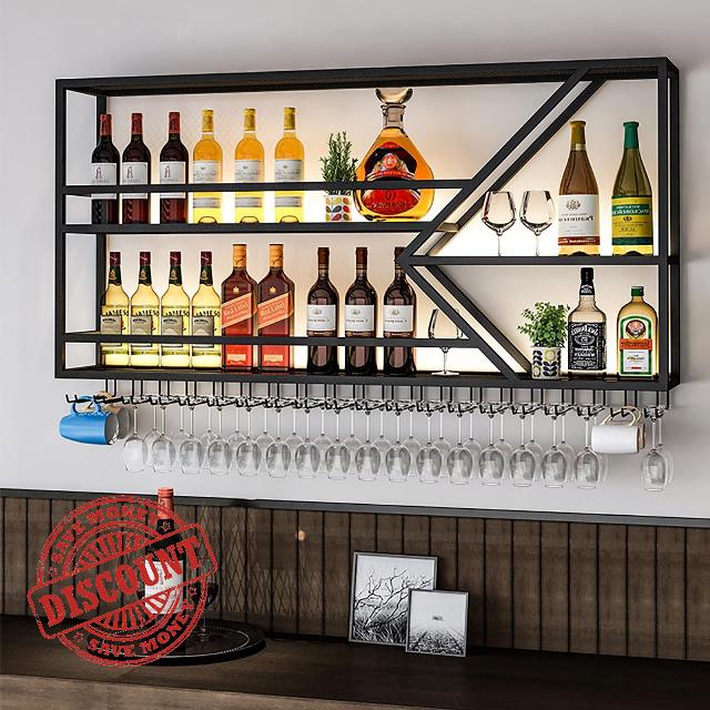 LED Hanging Industrial Wine Racks Metal Wine Bottle & Glass Iron Wine Bottle Shelf Display Stand Suitable Bar Shelves For Liquor Bottles For Kitchen