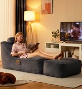 Homguava Bean Bag Chair Large Indoor Beanbag Sofa Lazy Beanbag with Neck Roll&Ottoman Cozy Floor ...