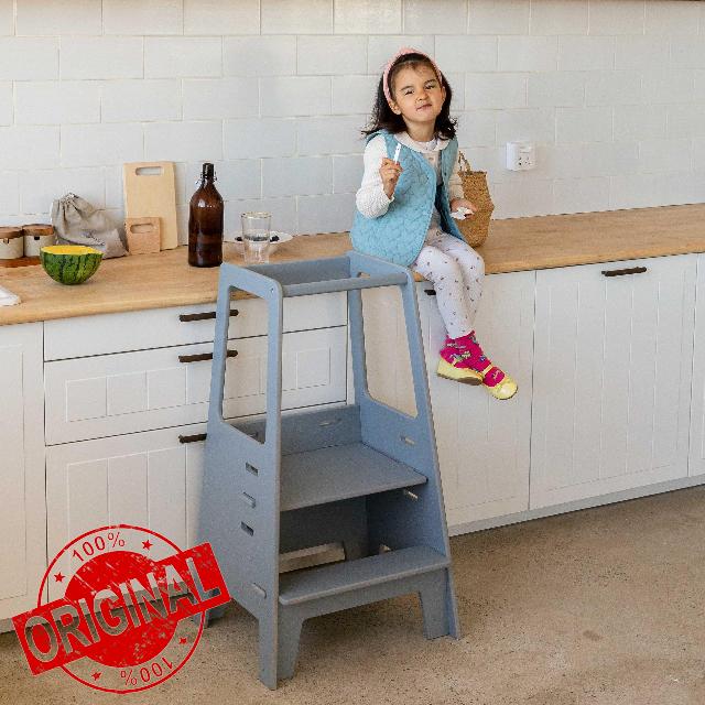 Toddler Tower Kitchen Helper | Wooden Toddler Stool with Safety Rail | Adjustable Height Learning Tower | Contemporary Good Design Winner 2023