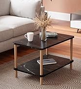 Rectangular Small Coffee Table for Living Room Centerpiece, Modern 2 Tier Cocktail Table with Sto...