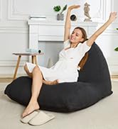 Homguava Bean Bag Chair Memory Foam Filled Bean Bag with Triangular Backrest for Adults (Faux Fur...
