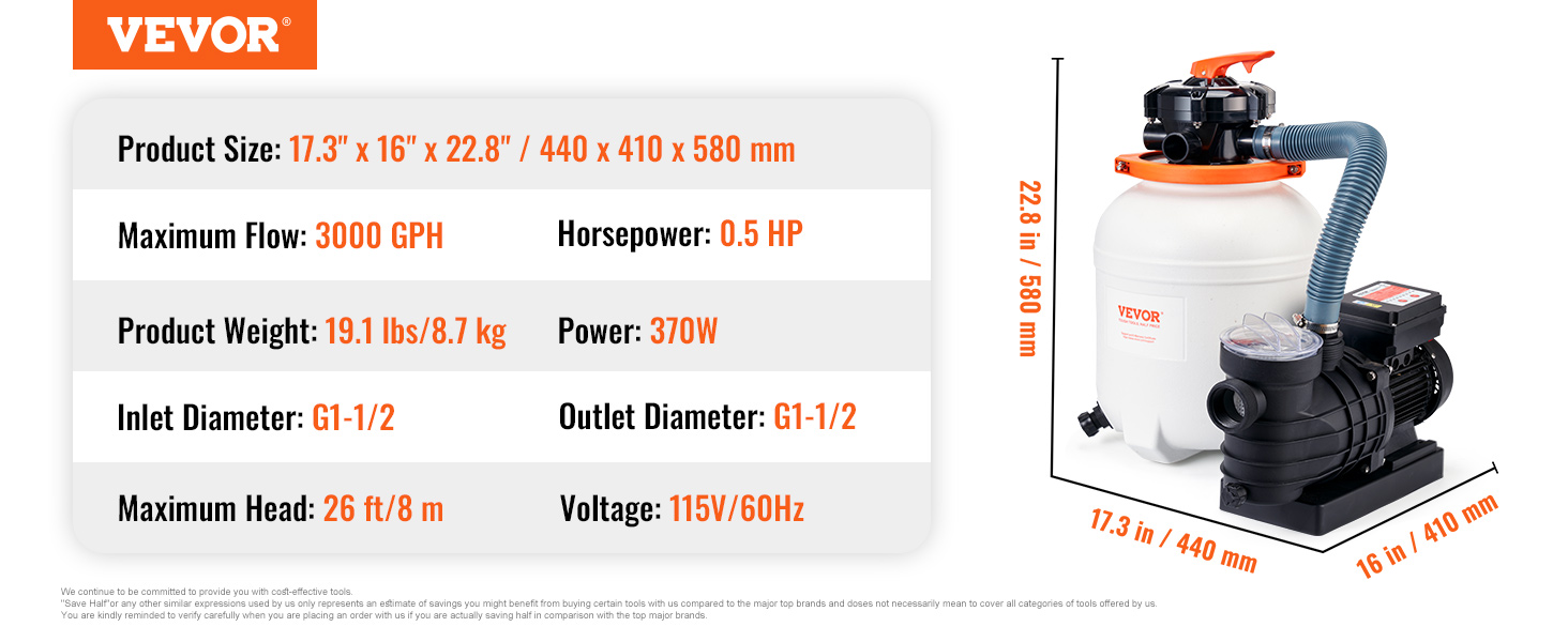 3000gph sand filter pump