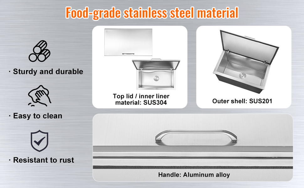 Drop in Ice Chest Ice,Stainless Steel,Cover