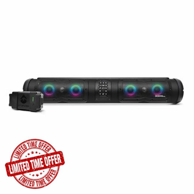 SoundExtreme by ECOXGEAR SEB28T Elite 500-Watt Amplified Battery Powered Powersports 8 Speaker Bluetooth Waterproof Dirtproof LED Backlit Soundbar with Golf Cart Mount