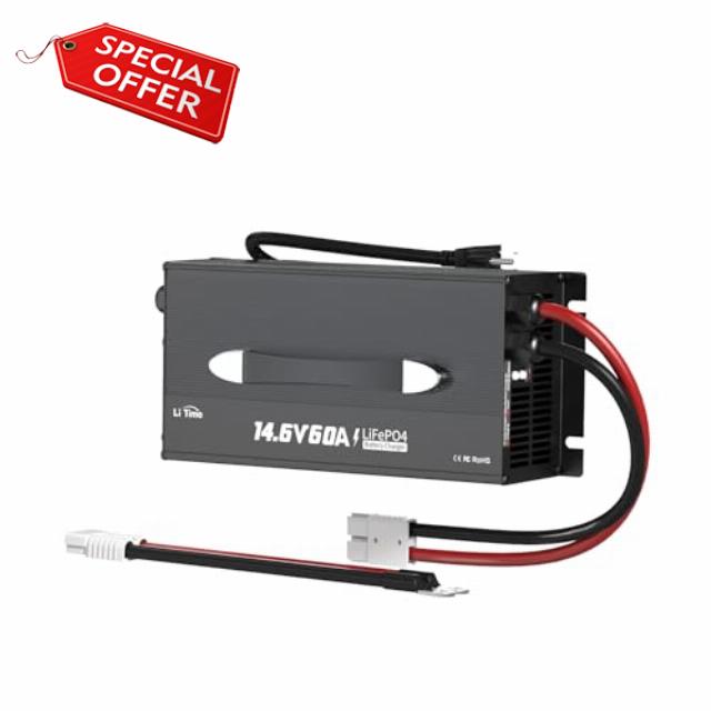 LiTime 60-Amp Lithium Battery Charger 12V LiFePO4 Battery Charger AC-DC Smart Charger with Cooling Fan,Anderson Connector LED for 14.6V LiFePO4 Lithium Batteries