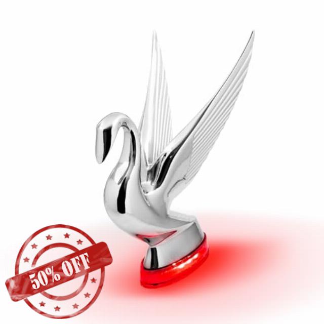GG Grand General 47982 Chrome Swan Hood Ornament with Red/Red 6 LED Glow Base