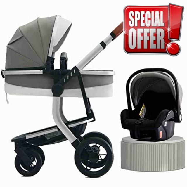 3 in 1 Reversible Baby Stroller with Base Standard Travel System Stroller Car Seat Combo Luxury Pram for 0-3 Years Old (Color : Gray)