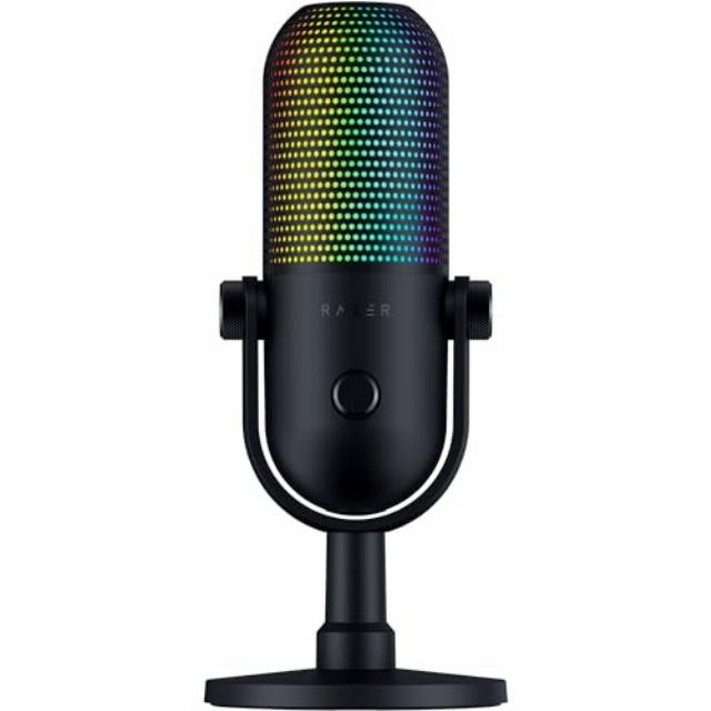 Razer Seiren V3 Chroma RGB USB Microphone: Stream & Game Reactive Lighting - Tap-to-Mute Sensor - Condenser Mic - Digital Gain Limiter & Shock Absorber - PC