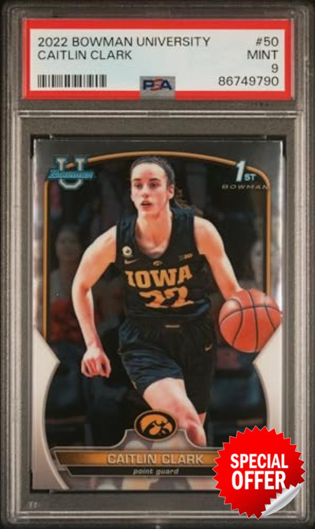Graded 2022 Topps Bowman University Caitlin Clark #50 Rookie RC Basketball Card PSA 9 Mint