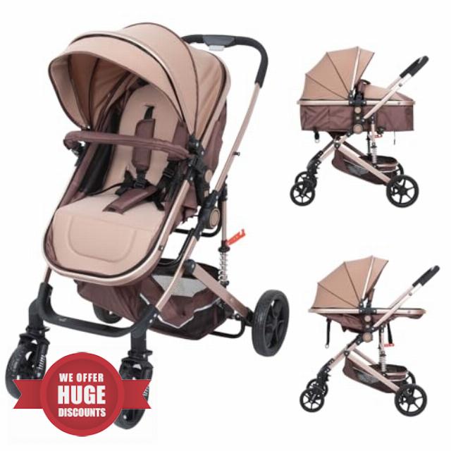 PEARLOVE 2 in 1 Convertible Baby Stroller Newborn Reversible Bassinet Pram Foldable Pushchair with Adjustable Canopy Folding High Landscape Infant Carriage