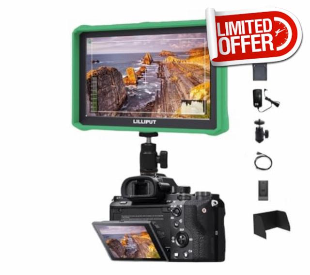 Lilliput A7s Full HD 7 Inch Screen Video Monitor with 4K Camera Assist Full HD 1920x1200 LCD IPS 4K HDMI Field Monitor Green case with Power Adapter Battery and Charger