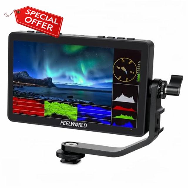 FEELWORLD F5 Pro V4 Camera Monitor 6 Inch Touch Screen with 3D LUT IPS 1920x1080 4K HDMI Monitor Input Output 5V Type-c Input Tilt Arm