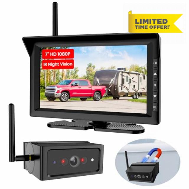 Magnetic Wireless Backup Camera with 7" Split Screen Monitor