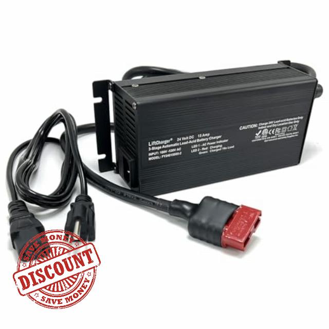 24 Volt 15 Amp Automatic Battery Charger for Major Floor Scrubber Sweepers Brands with Red Connector Plug