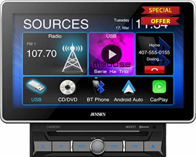 Jensen CAR8000 10.1″ CD/DVD Multimedia Receiver with Apple CarPlay and Android Auto (Renewed)