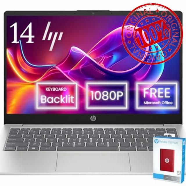 HP Everyday Essential 14 FHD Laptop • Free Microsoft Office Suite Included • Light up Keyboard • 16GB RAM • 1TB SSD(512GB PCIe & P500 500GB External) • Intel 4-core Processor • HDMI • Windows 11