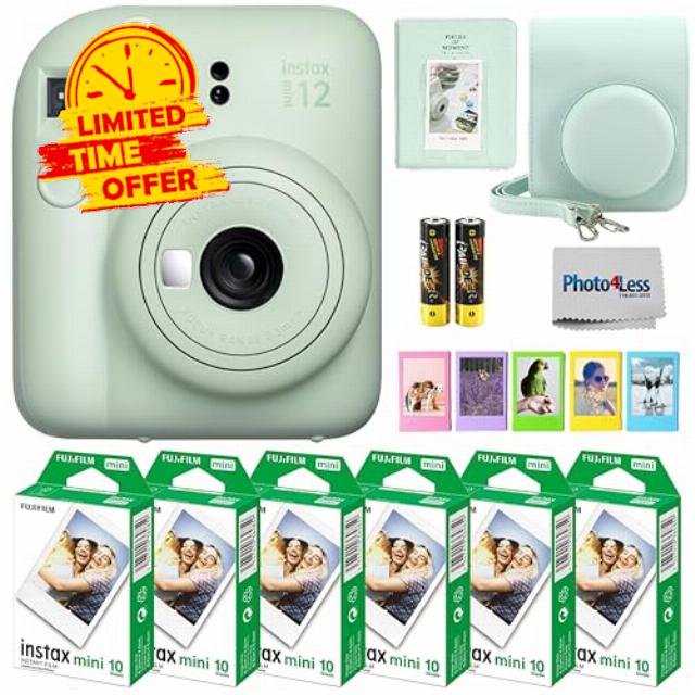Fujifilm Instax Mini 12 Instant Camera Bundle with Fujifilm Instax Mini Instant Film Value Pack (60 Sheets) with Accessories Including Protective Case