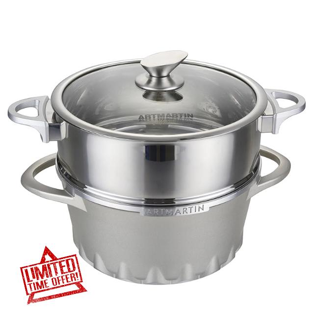6 Quart Nonstick Multipurpose Stockpot and Steamer with Lid - Marble Stone Non Stick Stir Fry Stock Pot