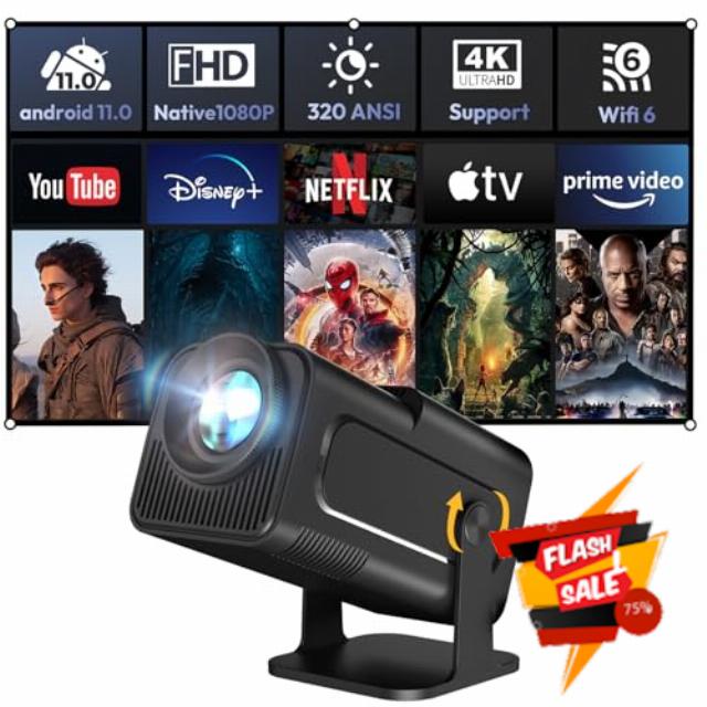 Smart Mini Projector XGODY Gimbal5 Android 11 Full HD Projector Native 1080P 4K Support 5G WiFi 6 Bluetooth 5.0 Home Movie Projector Electric Focu Auto Keystone 180 Rotating For PC/Lap/PS5 Dull Black
