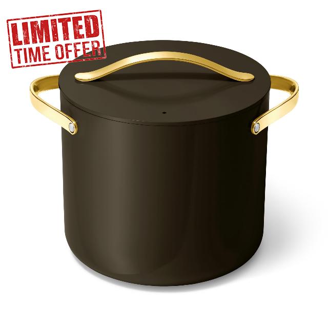 Caraway Stock Pot - 12 Qt Ceramic Coated Pot With Lid - Fee From Forever Chemicals - Large Pot for Bigger Batches - Black