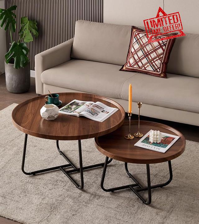 GTIWROTN Round Coffee Tables Living Room Set of 2